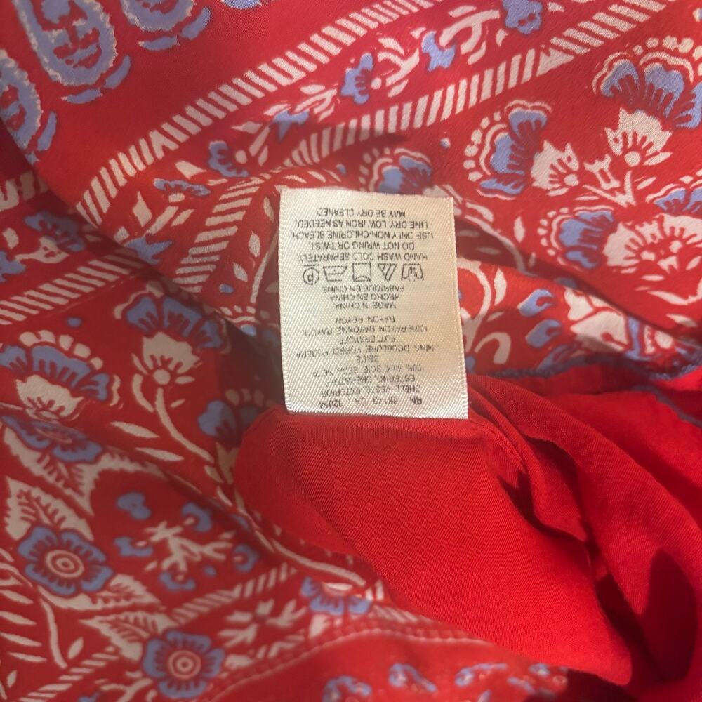 Vanessa Virginia Anthropologie Silk Mini Dress Red Floral Boho Bell Sleeve Sz4 - Picture 4 of 8